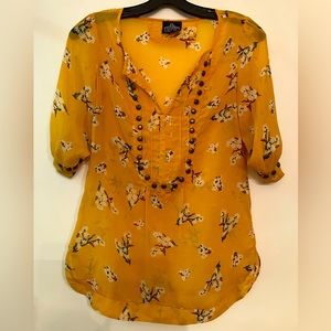 Angie Gold Blouse with Floral Pattern Size S